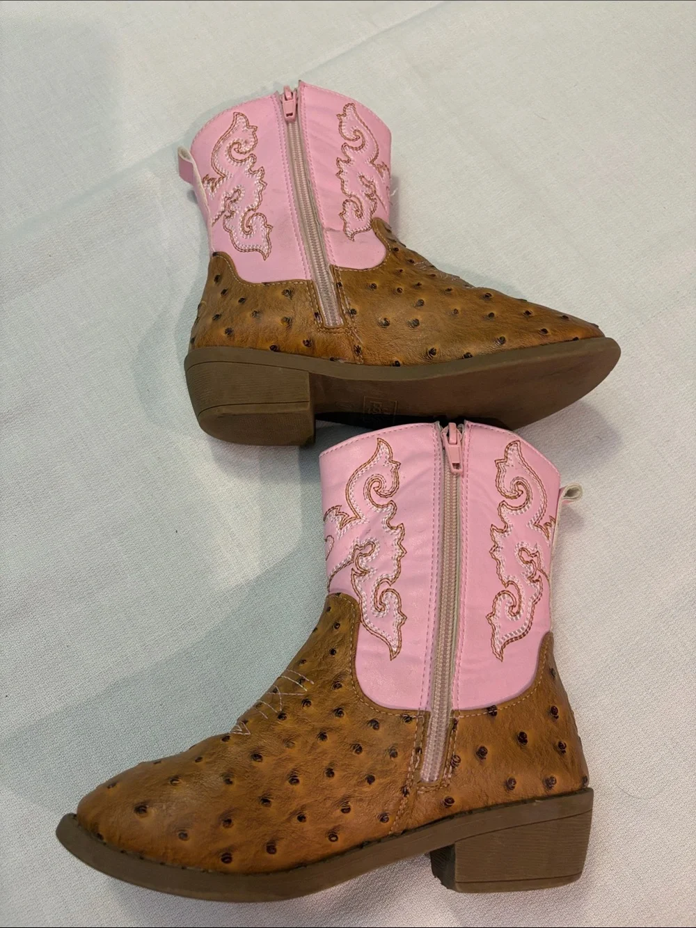 PAWZ Pink and Brown Girls Western Cowgirl Boots Size 1
